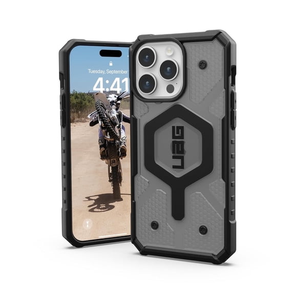 UAG iPhone 15 Pro Max Case 6.7" Pathfinder Clear Ash/Black Built-in Magnet Compatible with MagSafe Charging Rugged Transparent Dropproof Protective Cover by URBAN ARMOR GEAR