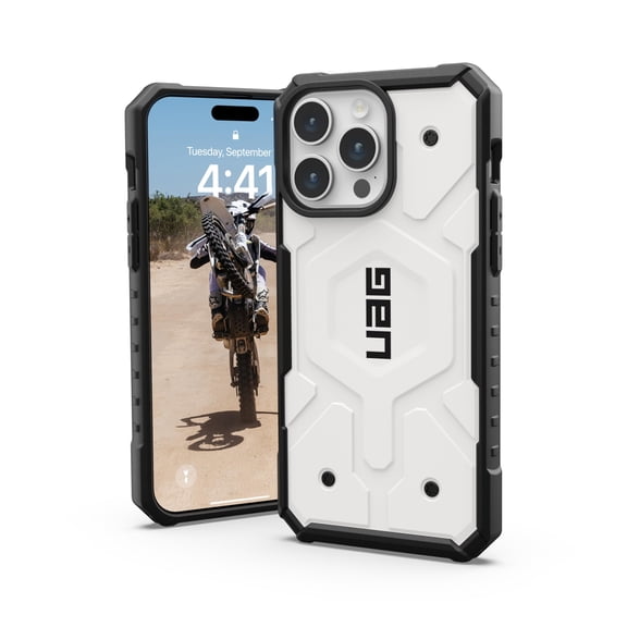 UAG iPhone 15 Pro Max Case 6.7" Pathfinder White Built-in Magnet Compatible with MagSafe Charging Rugged Military Grade Dropproof Protective Cover