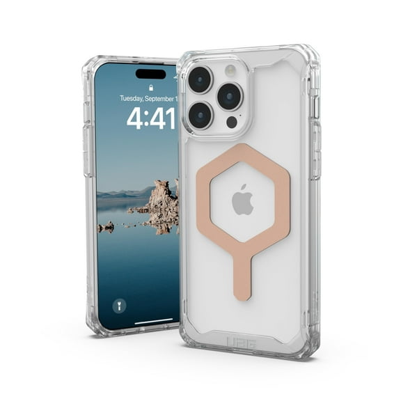 UAG iPhone 15 Pro Max Case 6.7" Plyo Ice/Rose Gold Built-in Magnet Compatible with MagSafe Charging Rugged Anti-Yellowing Transparent Clear Protective Cover by URBAN ARMOR GEAR
