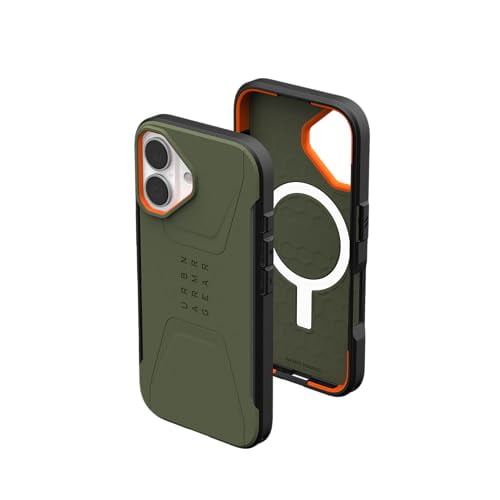 UAG iPhone 16 Case 6.1" Civilian - Compatible with MagSafe Charging Rugged Slim Sleek Shockproof Anti-Slip Military Grade Protective Cover, Olive Drab