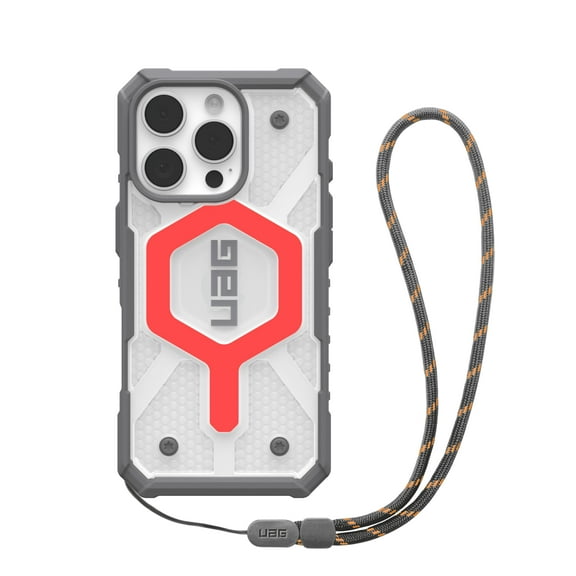 UAG iPhone 16 Pro Case 6.3" Pathfinder Clear Active Lava Compatible with MagSafe Charging Rugged Shockproof MIL-Grade Protective Cover + Lanyard Active Lava Bundle Set