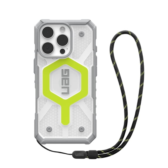 UAG iPhone 16 Pro Case 6.3" Pathfinder Clear Active Neon Compatible with MagSafe Charging Rugged Shockproof MIL-Grade Protective Cover + Lanyard Black Neon Bundle Set