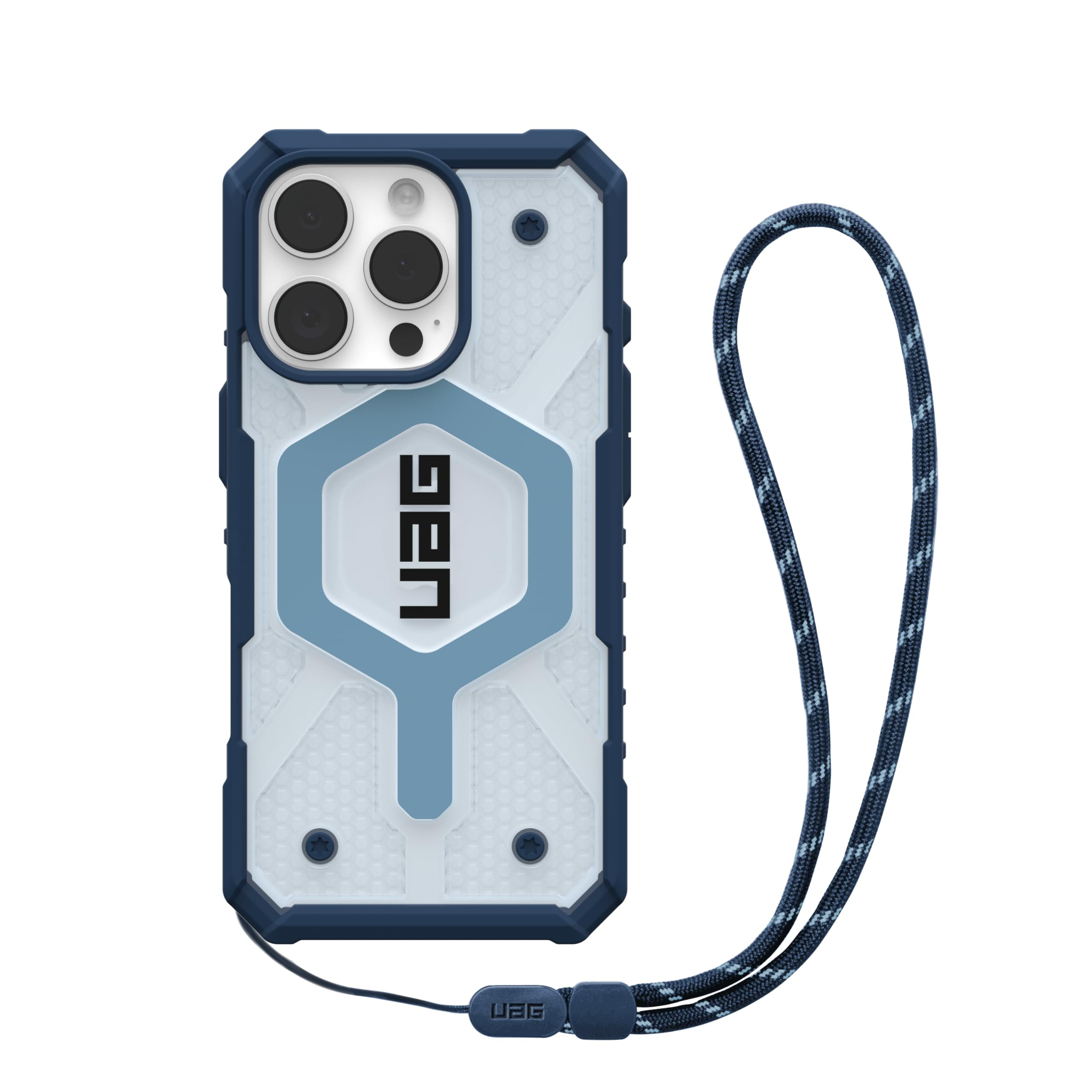 UAG iPhone 16 Pro Case 6.3" Pathfinder Clear Blues Compatible with MagSafe Charging Rugged Shockproof MIL-Grade Protective Cover + Lanyard Blues Bundle Set