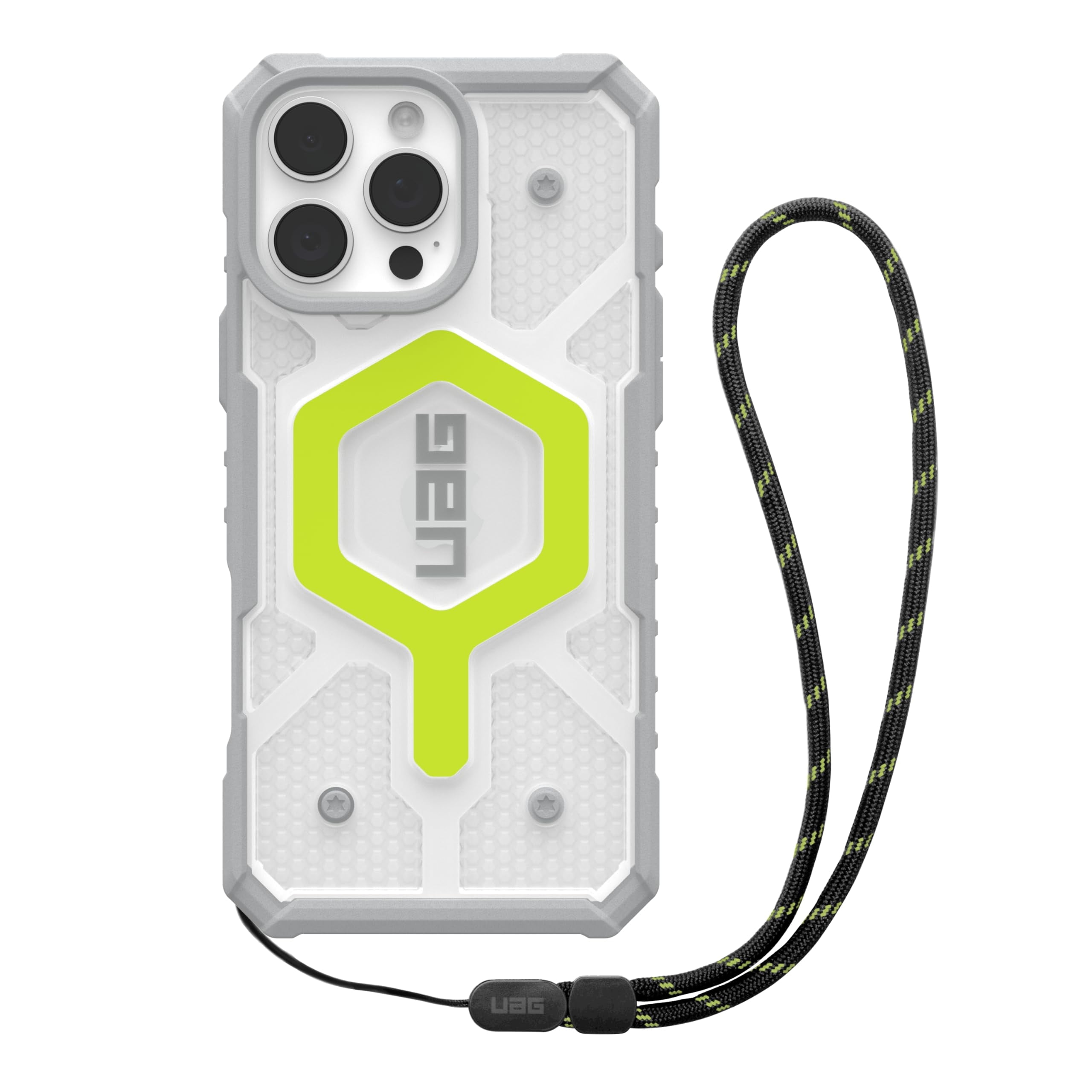 UAG iPhone 16 Pro Max Case 6.9" Pathfinder Clear Active Neon Compatible with MagSafe Charging Rugged Shockproof MIL-STD Protective Cover + Lanyard Black Neon Bundle Set