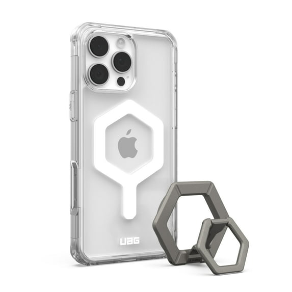 UAG iPhone 16 Pro Max Case 6.9" Plyo Ice White Compatible with MagSafe Charging Anti-Yellowing Transparent Protective Cover + Magnetic Ring Stand Titanium Bundle Set