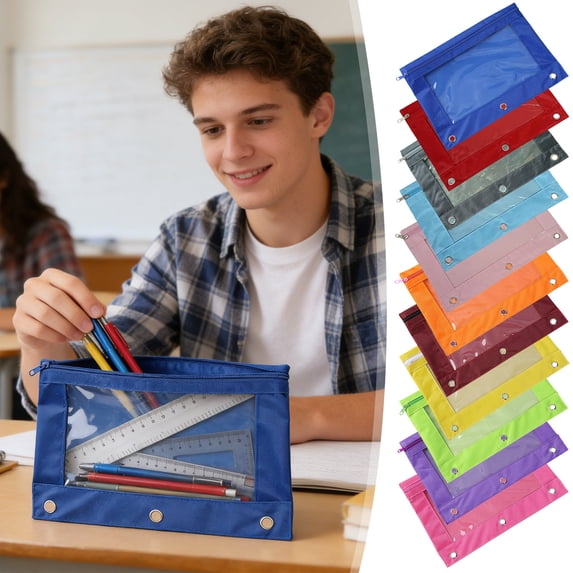 UALSRZL Under $1! Pencil Pouch for 3 Ring Binder, Large Capacity Pencil Case Oxford Cloth with Zipper, Clear Viewing Window Pencil/Cosmetic Bag Travel