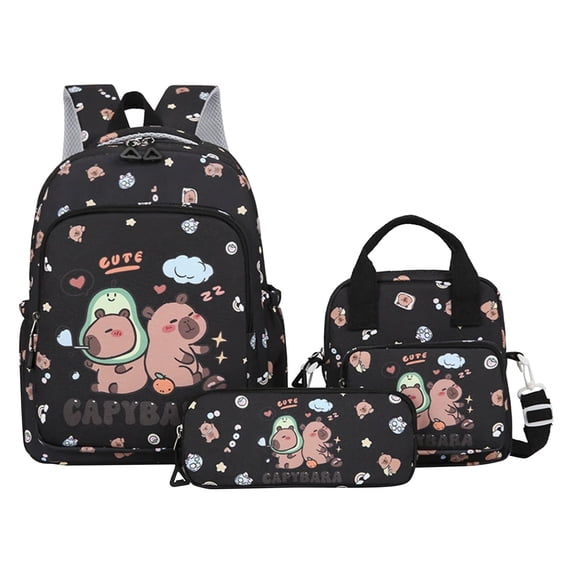 UALSRZL 3 Piece Backpack Set for Girls, Cute Kapibala Large Capacity School Bookbag with Lunch Bag & Pencil Case for Elementary Students 3-6 Grade