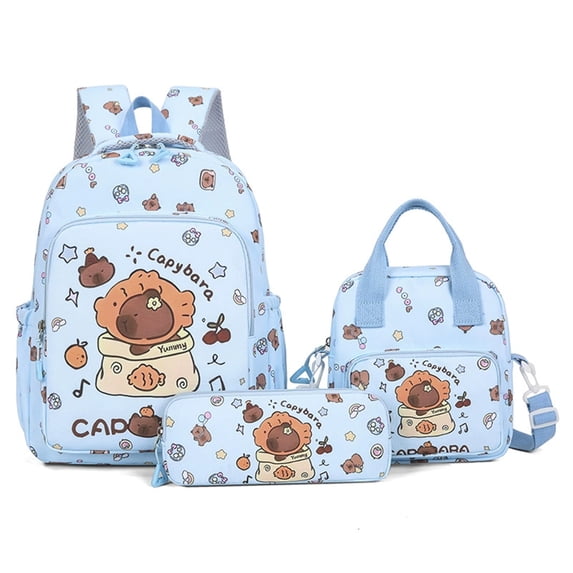UALSRZL 3 Piece Backpack Set for Girls, Cute Kapibala Large Capacity School Bookbag with Lunch Bag & Pencil Case for Elementary Students 3-6 Grade