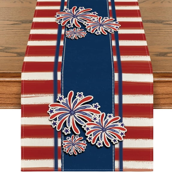 UALSRZL 4th of July Patriotic Table Runner, 72 inch Red White and Blue Linen Table Runner with Flag Stars for Independence Day Dining Kitchen Tabletop
