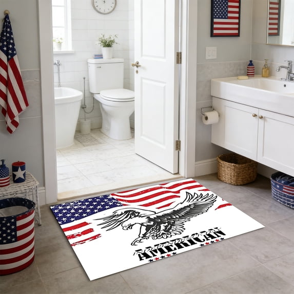 UALSRZL 4th of July Bathroom Rugs, 16x24" Non-Slip Absorbent Patriotic Bath Mat, Thicker American Flag Bathroom Rug for Memorial Day Holiday Decor