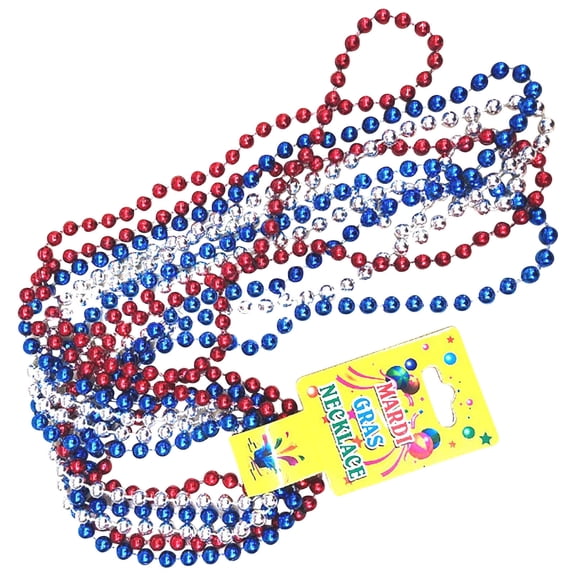 UALSRZL 4th of July Beaded Necklace, 33" Red White and Blue Patriotic Bead Necklace, Round Beads Decor for Party Supplies Parade Home, 3/6/12 Packs