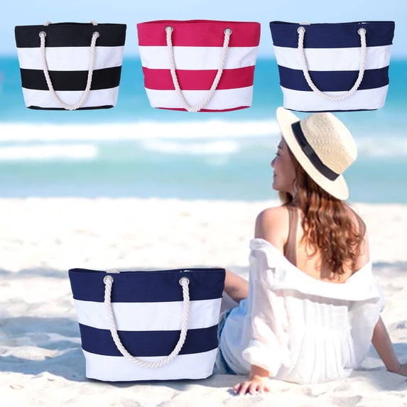 UALSRZL Beach Bag, Large Striped Beach Tote Bag for Women, Pool Bags for Toys Family Travel Vacation Cruise Essentials, Hot Pink