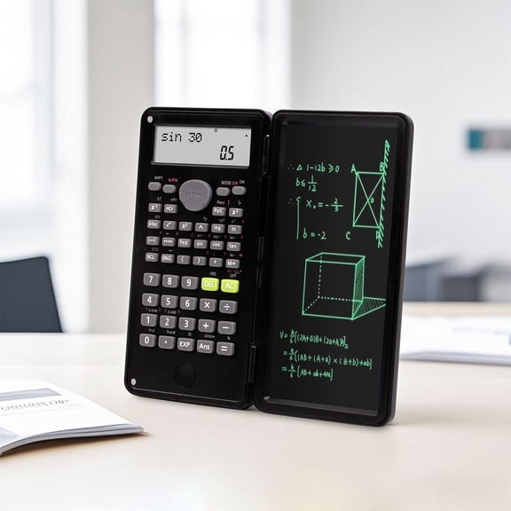 UALSRZL Calculator with Writing Tablet, Foldable 240 Functions Scientific Calculator with Notepad & Stylus Pen for Students School College, Black