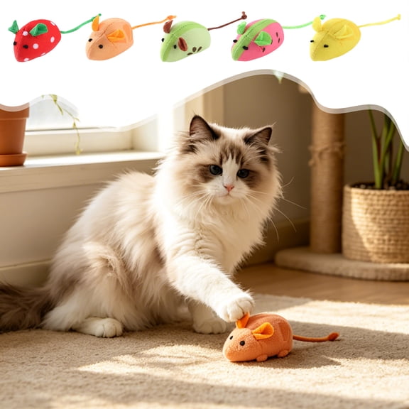 UALSRZL Cat Toys, Fruit Themed Furry Cat Mouse Toy, Realistic Interactive Mouse Toys for Cats Indoor Kittens Boredom Busting, Green