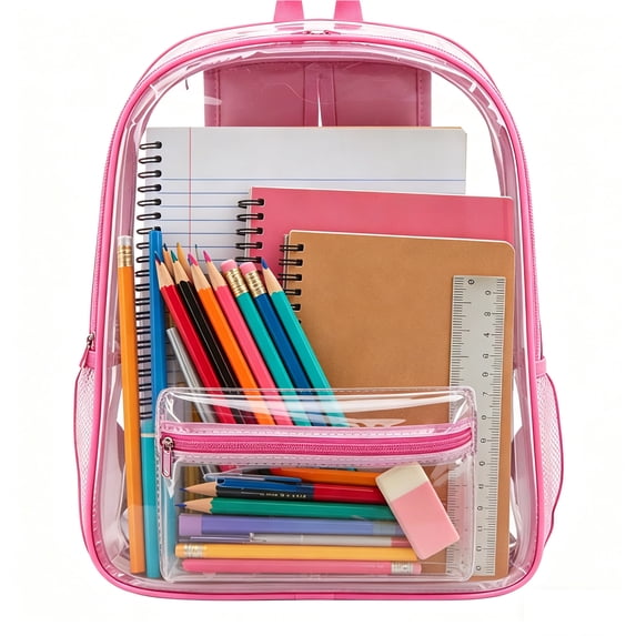 UALSRZL Clear Backpack, Heavy Duty PVC Transparent School Bag with Reinforced Strap, Large Capacity Bags for College Stadium Events Sport, Pink