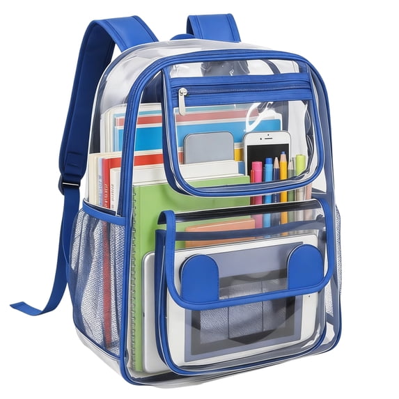 UALSRZL Clear Backpack, Heavy Duty PVC Transparent School Bag with Reinforced Strap, Large Capacity Bookbags for Boys Girls Stadium Approved, Blue