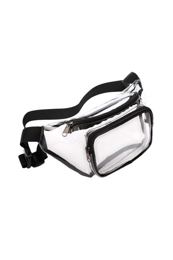 Clear Fanny Packs for Women Men, Adjustable 33-47" Strap Clear Bag for Stadium Events, Transparent Waist Purse Fits 7.5" Smartphone for Sport Concerts, Black