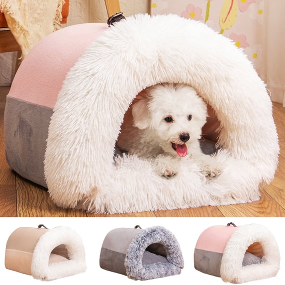 UALSRZL Dog Bed Medium Size Dogs, Thickened Fuzzy Cat Bed for Indoor Cats, Winter Warm Pet Bed for Puppy and Kitty, Extra Soft Cozy Washable, Beige