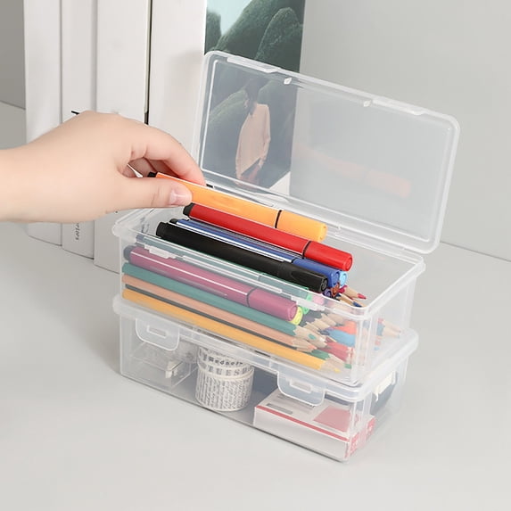 UALSRZL Extra Large Pencil Case, Clear Plastic Pencil Box with Snap Lid, Stackable Organizer for Pens, Markers, Crayons, Stickers & Arts Supplies