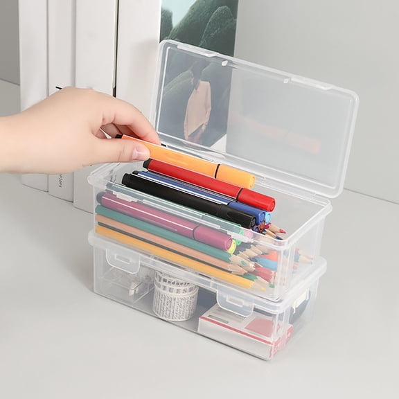 UALSRZL Extra Large Pencil Case, Clear Plastic Pencil Box with Snap Lid, Stackable Organizer for Pens, Markers, Crayons, Stickers & Arts Supplies