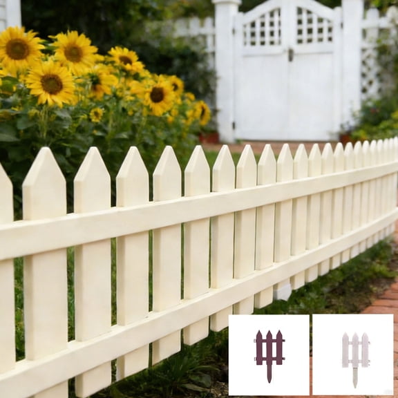 UALSRZL Garden Fence Panels, White Plastic Landscape Edgings with Stakes, Mini Decorative Garden Fencing Borders for Flower Beds, Lawn, Yard - 8"H