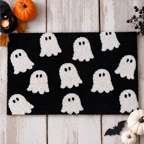 UALSRZL Halloween Ghost Door Mat, Non-Slip Halloween Decorations Ghost Entrance Rug, Door Mat for Indoor Outdoor Bathroom Porch Festivel Decor, Black