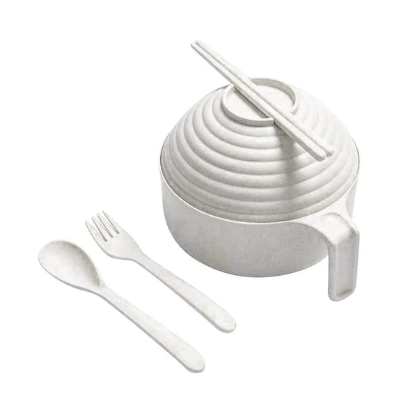 UALSRZL Instant Noodle Bowl Set with Lid Chopsticks, Portable Student Dormitory Tableware Set with Spoon Fork, Microwave Safe Soup Bowl for College