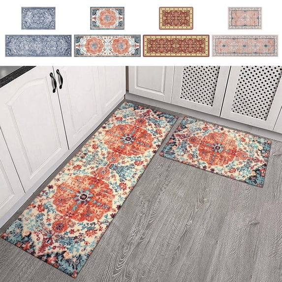 UALSRZL Kitchen Mats for Floor, 2 Piece Kitchen Rugs Cushioned Anti-fatigue, Non-Slip Standing Runner Rug Waterproof for Front Sink Laundry, Blue