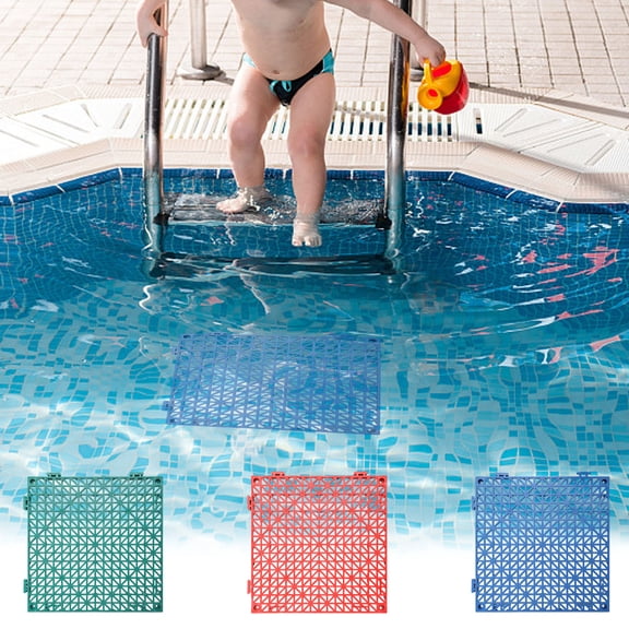 UALSRZL Modular Interlocking Cushion, 11.8"x11.8" Interlocking Rubber Floor Tiles, Holes Non-Slip Splicing Drainage Mats for Pool Deck Shower Kitchen Bathroom Indoor Outdoor, Blue