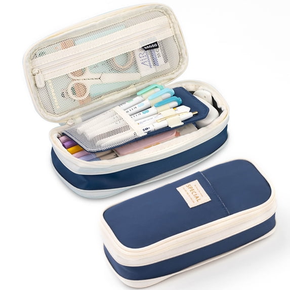 UALSRZL Pencil Case, Big Capacity Pencil Pouch Multifunctional, Multi-layer Pencil Bag Box for Kids Elementary Middle School Supplies, Dark Blue