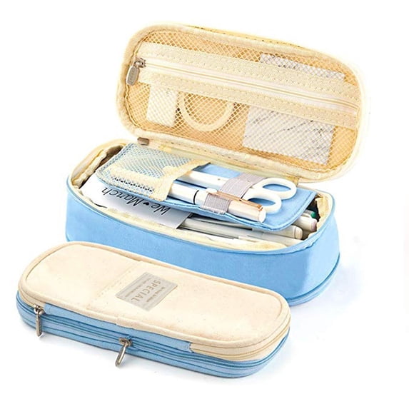 UALSRZL Pencil Case, Big Capacity Pencil Pouch Multifunctional, Multi-layer Pencil Bag Box for Kids Elementary Middle School Supplies, Light Blue