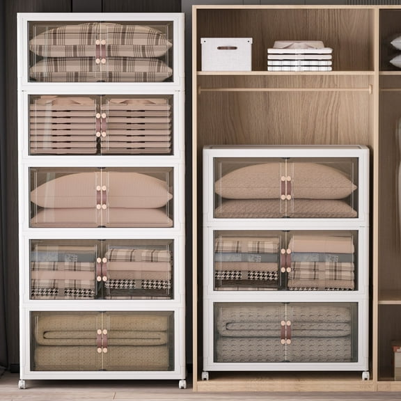 UAMFURI 1280QT Stackable Storage Bins with Lids and Wheels, Foldable Closet Organizers, 40GAL*8Pack Plastic Storage Drawers for Kitchen, Bedroom, Dorm