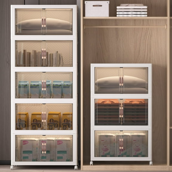 UAMFURI 896QT Stackable Storage Bins with Lids and Wheels, Foldable Closet Organizers, 28GAL*8Pack Plastic Storage Drawers for Kitchen, Bedroom, Dorm