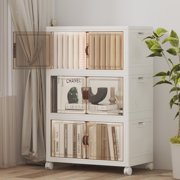 UAMFURI 168QT Stackable Storage Bins with Lids and Wheels, 3 Tier Plastic Storage Drawers, Foldable Closet Organizers for Bedroom, Kitchen, Office