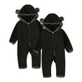 thumbnail image 1 of UAMVSH 2 PC Infant Baby Girls Boys Fall Winter Snowsuit Jumpsuit Clothes Toddler Cute Footed Ear Hoodie Rompers with Zipper(3-6 Months,Black), 1 of 7