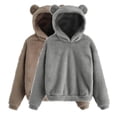 thumbnail image 1 of UAMVSH 2 Pack Hoodie for Women Plus Size Cute Ears Fleece Hooded Sweatshirts Warm Winter Long Sleeve Plush Loungewear Pullover(Small,Khaki), 1 of 4