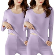 UAMVSH 2 Pack Long Sleeve Thermal Undershirts for Women Fleece Lined Scoop Neck Slim Base Layer Tee Underwear Tops