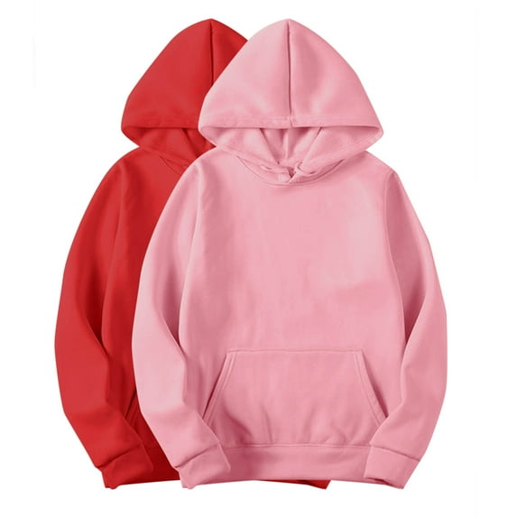 UAMVSH 2 Pack Sweatshirts for Women Trendy Athletic Hooded Pullover Solid Color Loose Hoodie Casual Long Sleeve Tee Tops(Medium,Red)
