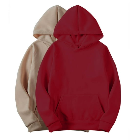UAMVSH 2 Pack Sweatshirts for Women Trendy Athletic Hooded Pullover Solid Color Loose Hoodie Casual Long Sleeve Tee Tops(XX-Large,Khaki 2)