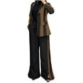 thumbnail image 1 of UAMVSH 2 Piece Blazers Outfits for Women Baggy Striped Color Block Jackets Palazzo Wide Leg Pantsuits with Pockets Lapel Business Dressy Sets(XX-LargeBrown), 1 of 6