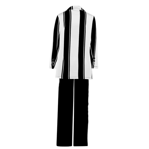 UAMVSH 2 Piece Blazers Outfits for Women Baggy Striped Color Block Jackets Palazzo Wide Leg Pantsuits with Pockets Lapel Business Dressy Sets(XX-LargeWhite)