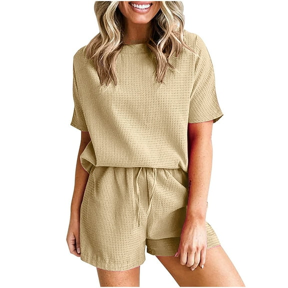 UAMVSH 2 Piece Lounge Set for Women Summer Knit Sets Dressy Casual Crewneck T-Shirt Matching Shorts Set Vacation Travel Outfits
