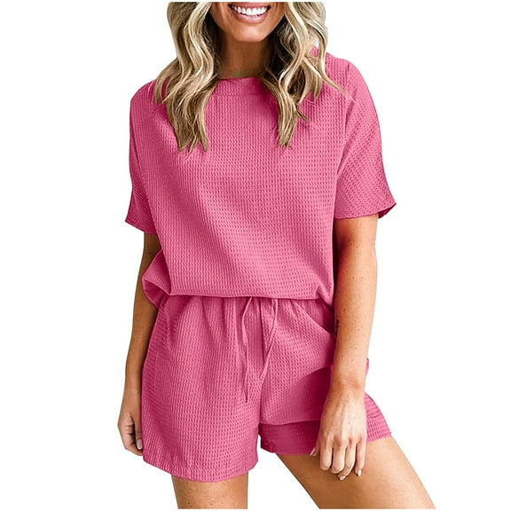 UAMVSH 2 Piece Lounge Set for Women Summer Knit Sets Dressy Casual Crewneck T-Shirt Matching Shorts Set Vacation Travel Outfits