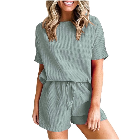 UAMVSH 2 Piece Lounge Set for Women Summer Knit Sets Dressy Casual Crewneck T-Shirt Matching Shorts Set Vacation Travel Outfits