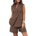 thumbnail image 1 of UAMVSH 2 Piece Lounge Sets for Women Sleeveless Business Casual Outfits Notch Collar Button Down Shirts with Shorts Work Suit, 1 of 7