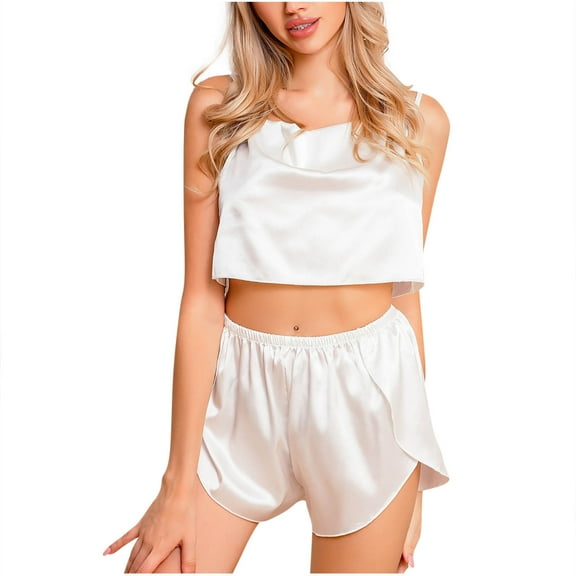 UAMVSH 2 Piece Pajama Set for Women Sleeveless Cami Cropped Top and Shorts Sleepwear Set Nightwear