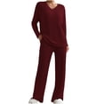 thumbnail image 1 of UAMVSH 2 Piece Sets for Women Long Sleeve Ribbed Knit Tops and Pants Lounge Set Comfy Soft V Neck Fall Winter Casual Outfits, 1 of 7