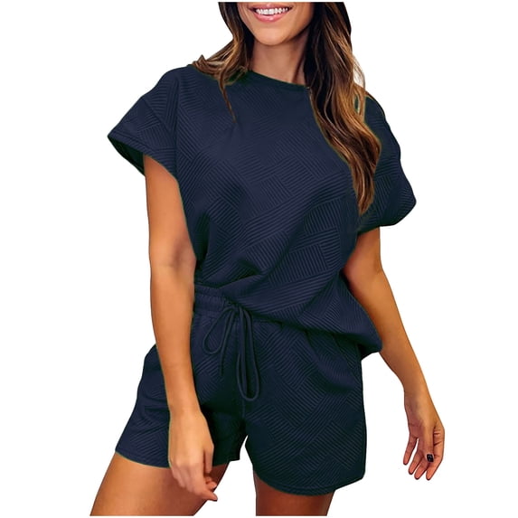 UAMVSH 2 Piece Shorts Set for Women Textured Cap Sleeve Workout Set Summer Crewneck Top Matching Outfits Going Out Gym Clothes