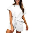 thumbnail image 1 of UAMVSH 2 Piece Shorts Set for Women Textured Cap Sleeve Workout Set Summer Crewneck Top Matching Outfits Going Out Gym Clothes, 1 of 5