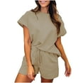 thumbnail image 1 of UAMVSH 2 Piece Shorts Set for Women Textured Cap Sleeve Workout Set Summer Crewneck Top Matching Outfits Going Out Gym Clothes, 1 of 5